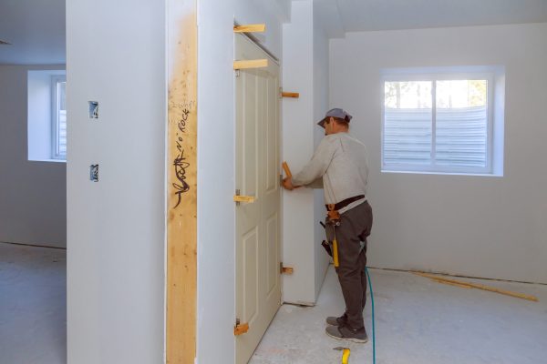Handyman install the new twin door for interior in the room